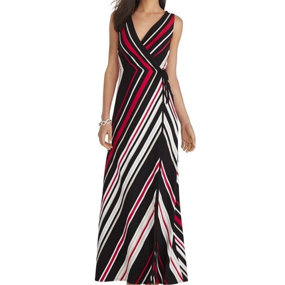 White House Black Market Dresses & Skirts - ❣️White House Black Market Black and Red Sleeveless Striped Wrap Maxi Dress